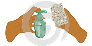 People hands doing house cleaning routine close up vector illustration. Left handed palms with cleaning sponge and soap