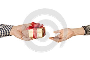 People hands give gift in box