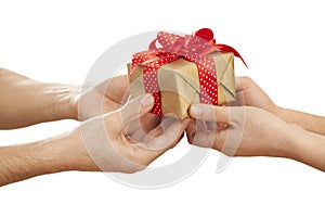 People hands give gift in box