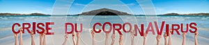 People Hands Holding Crise Du Coronavirus Means Corona Crisis, Ocean Background photo