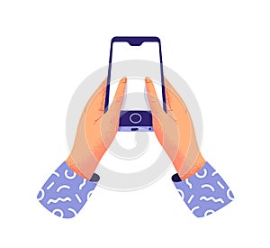 People hands holding mobile phone on isolated white background