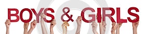 People Hands Holding Red Straight Word Boys Girls