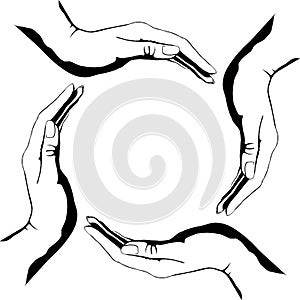 People hands making circle symbol conceptual illustration