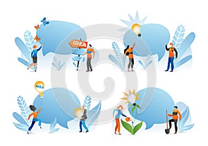 People have idea vector illustration. Business man woman person character with bubble design cartoon. Flat team