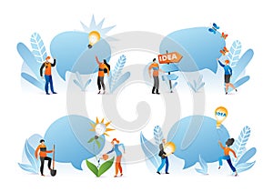 People have idea, vector illustration. Business man woman person character with bubble design cartoon set. Flat team