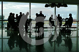 People having coffee in airport terminal