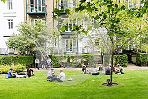 People having lunchhour outdoors in London, UK