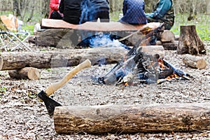 People having a picnic in a forest fire.