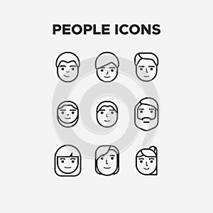 People head avatar icon set in line style