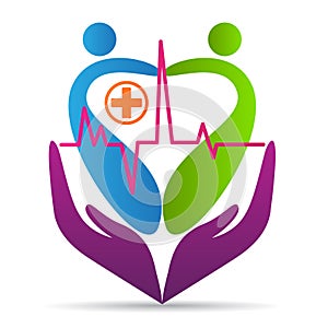 People heart care logo wellness healthcare love hospital symbol vector icon design.