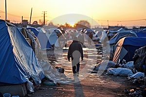 People help tent refugee children homeless poverty immigration life poor camp