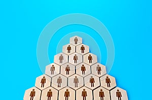 People in a hierarchical pyramid. Classic form of organizational management. Reliable structure of business company. Personnel