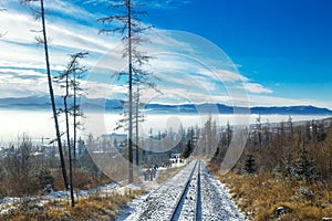 People hiking from Stary Smokovec to Hrebienok during the winter