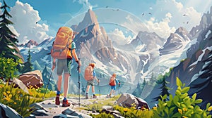 People hiking in a summer camp poster