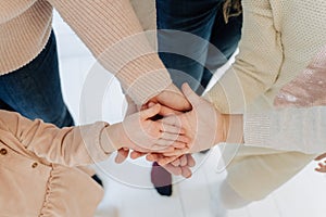 People Hold Hands Palm Up Together Unity Concept