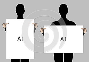 People holding blank posters, vector set