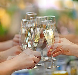 People holding glasses of champagne making a toast