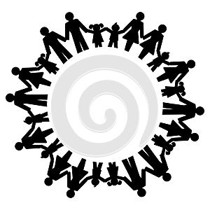 Men, women, boys and girls holding hands and forming a circle photo