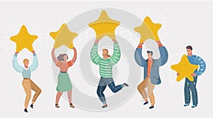People holding in hands gold stars. Rating concept