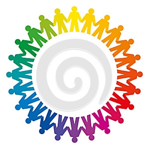 People holding hands, forming a big rainbow circle