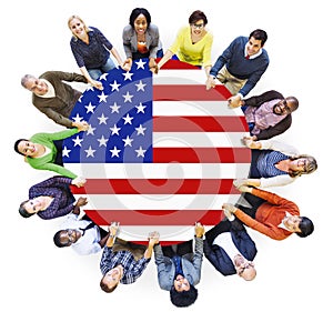 People Holding Hands and USA Flag Conference Table