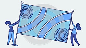 People Holding a Large Banner with Abstract Patterns, vector design Generative AI