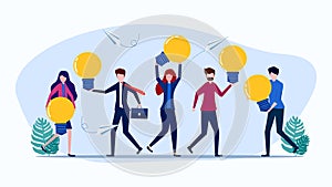 people holding light bulbs. The concept of people showing creativity. brainstorming vector