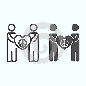 People holding love and peace symbol line and solid icon. Antiwar and love symbol vector illustration isolated on white