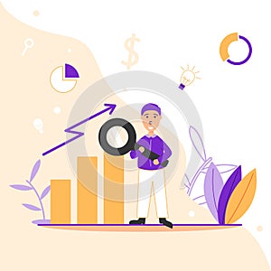 People holding a magnifying glass - marketing analysis in a flat style - illustration for landing page