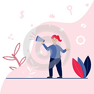 People holding a megaphone - vector promotion with flat style - illustration for landing page