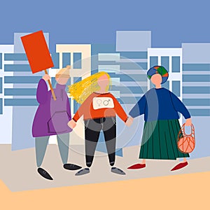 People picketing, protesting. Vector illustration