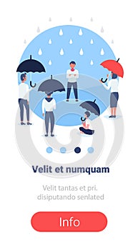 People holding umbrellas over rain uniqueness individuality business protection concept team competition vertical copy
