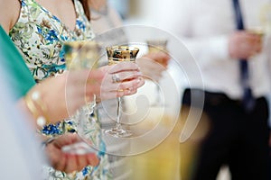 People holding wine glasses at festive event