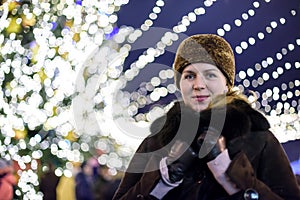 People, holidays, christmas and magic concept - laughing woman i