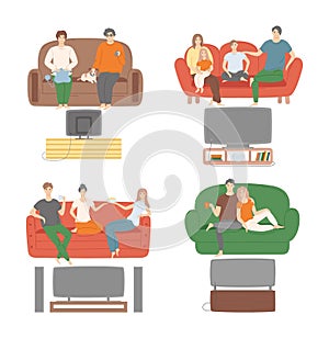 People at Home, Family and Friends Watching TV