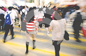 People in Hong Kong Walking Cross Road Concept