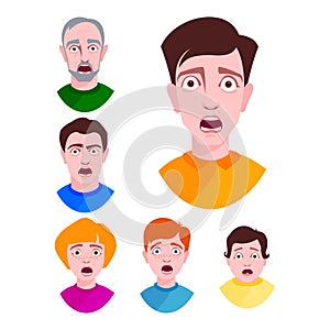 People horror faces vector extremely surprised young shock portrait frightened character emotions afraid expression