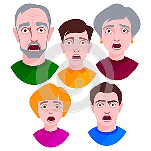 People horror faces vector extremely surprised young shock portrait frightened character emotions afraid expression