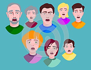 People horror faces vector extremely surprised young shock portrait frightened character emotions afraid expression