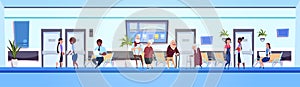 People In Hospital Hall Patients And Doctors Team IN Clinic Waiting Room Horizontal Banner