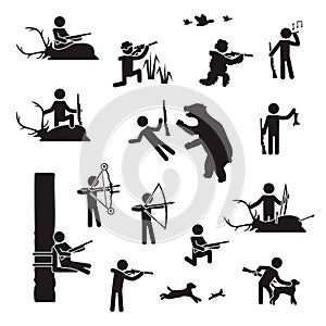 People hunting icon set. Vector.