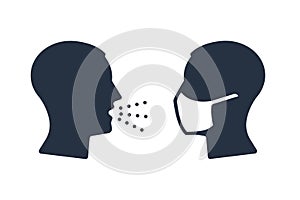 People icon with a mask on his face. Cough icon flat design.
