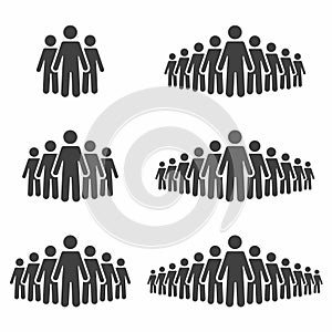 People icon set. Stick figures, crowd signs isolated on background