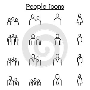 People icon set in thin line style