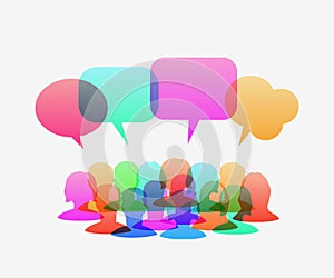 People icons with colorful dialog speech bubbles. Communication and social media concept.