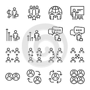 People Icons Line Work Group Team Vector, Business