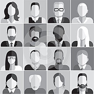 People icons. People grayscale flat style icons