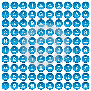 100 people icons set blue