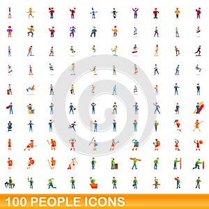 100 people icons set, cartoon style