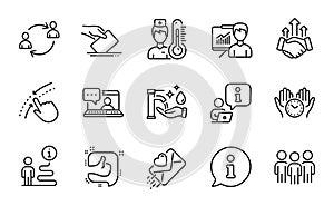 People icons set. Included icon as Friends chat, Like, Washing hands. Vector